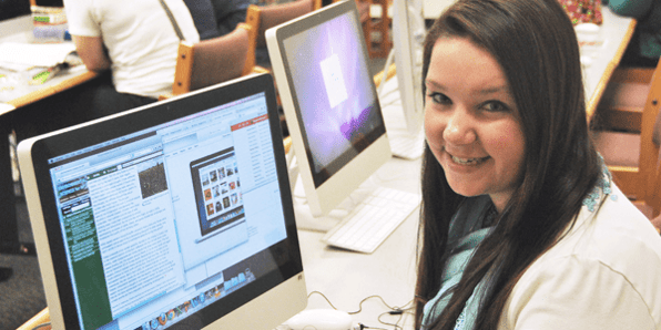 girl at computer in computer lab